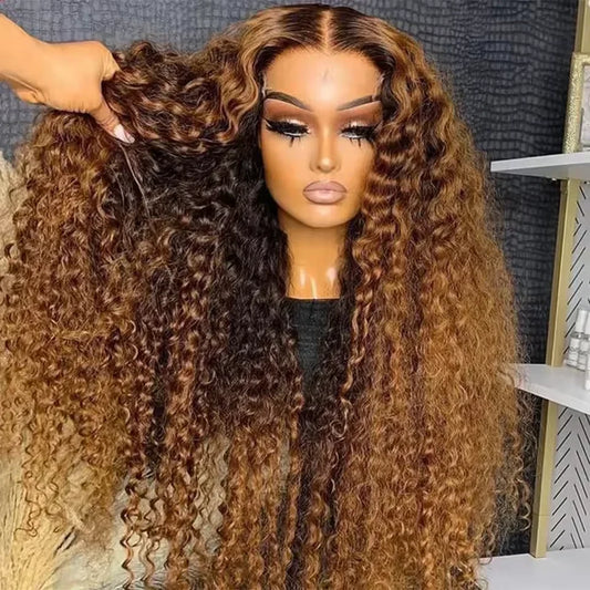Highlight Human Hair Colored Curly Wigs