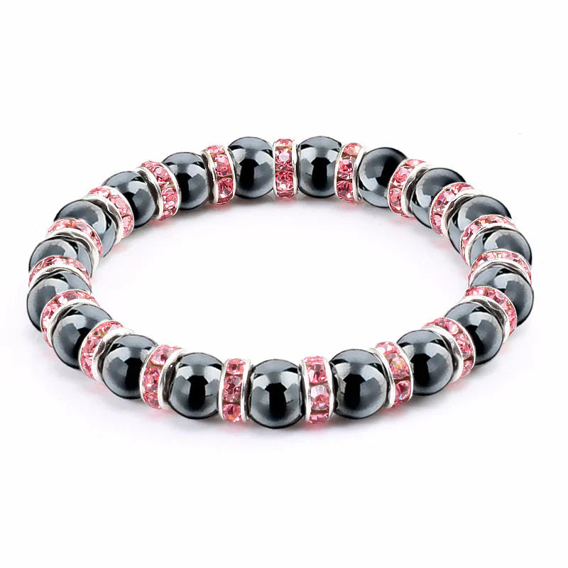 Haematite Beaded Bracelet Single Circle Couple Micro Inlay Rhinestones