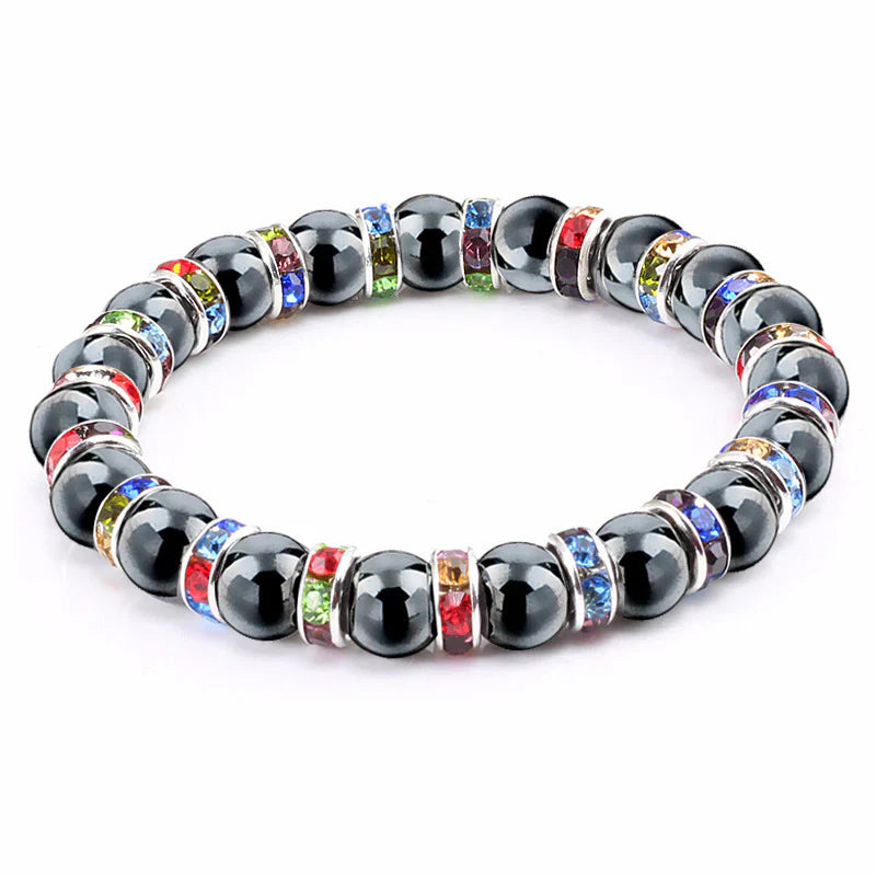 Haematite Beaded Bracelet Single Circle Couple Micro Inlay Rhinestones
