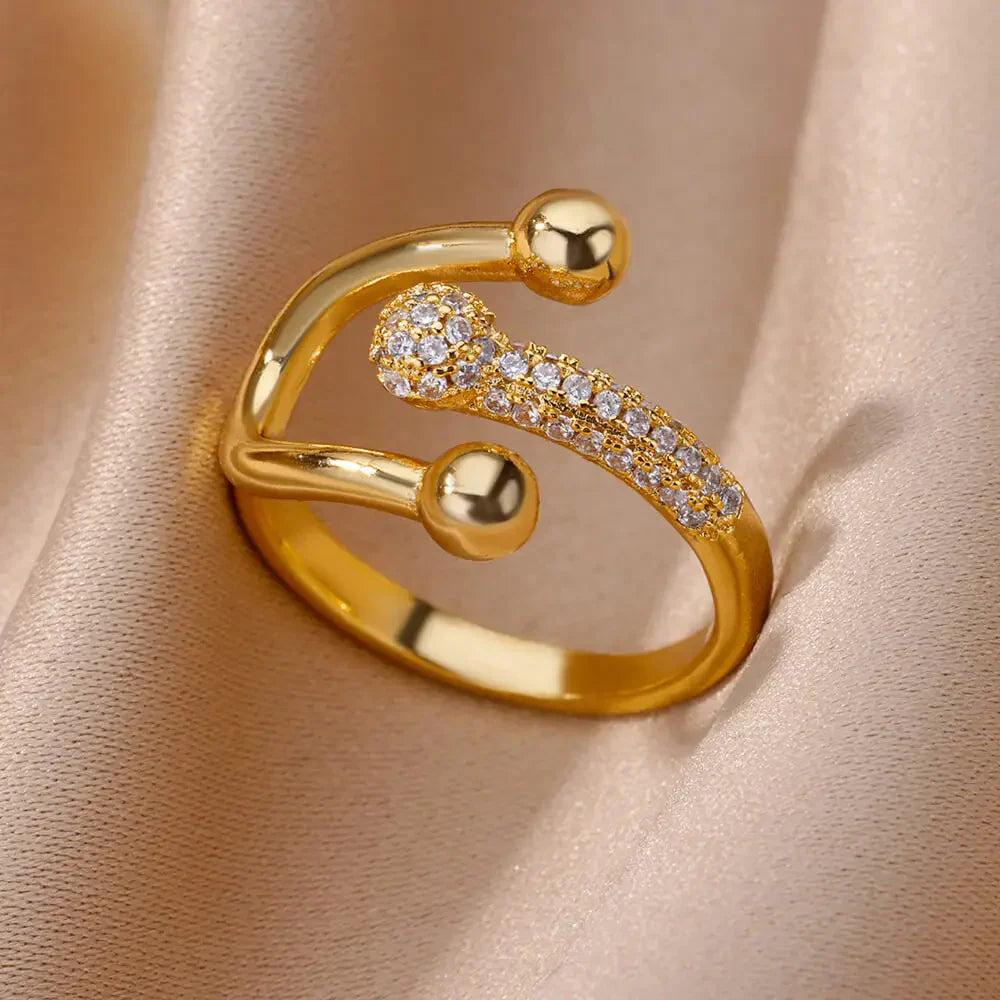 18K Gold-plated Full Diamond Titanium Steel Colorfast Open Ring For Women