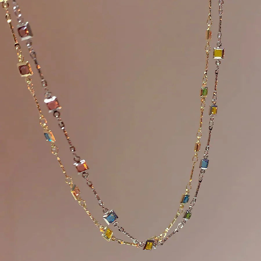 Rainbow Gem Necklace Simple Clavicle Chain